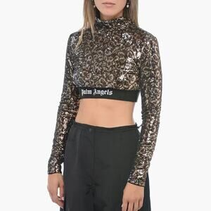 NWT Palm Angels Leopard Sequined Mockneck Crop Top Size XS